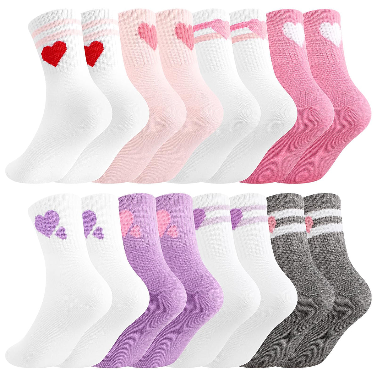 8 Pairs Kids Crew Socks Cotton Back to School Uniform Sock