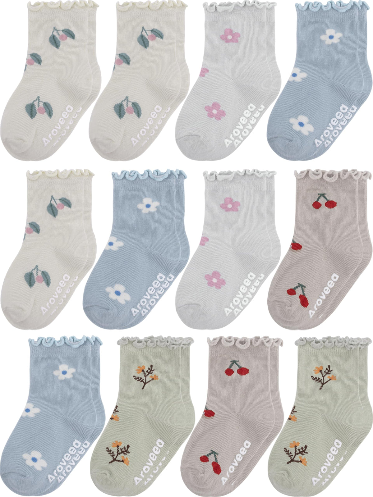 Aroveea Toddler Socks Non Slip Grip Baby Girls Kids Ankle Cute 12 Pack