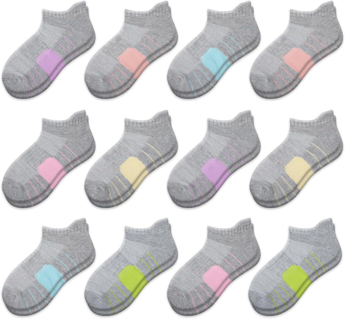 Comfoex 12 Pairs Girls Socks Ankle Athletic low cut Socks With Cushioned Sole For Little Big Kids 4-6 6-8 8-10 Years Old