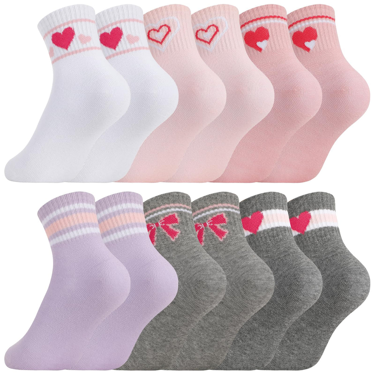 Kids Girls Crew Socks Cotton Athletic Socks with Stripe Hearts