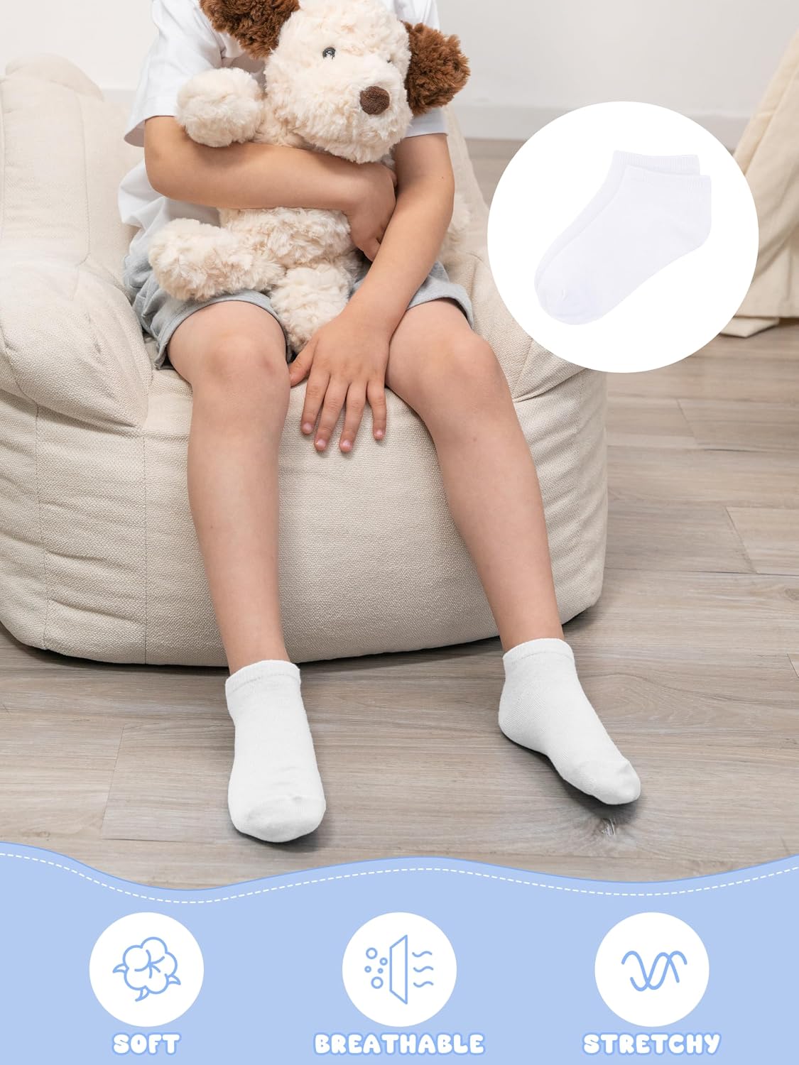 Cooraby 15 Pack Kids' Half Cushion Low Cut Athletic Ankle Socks Boys Girls Ankle Socks