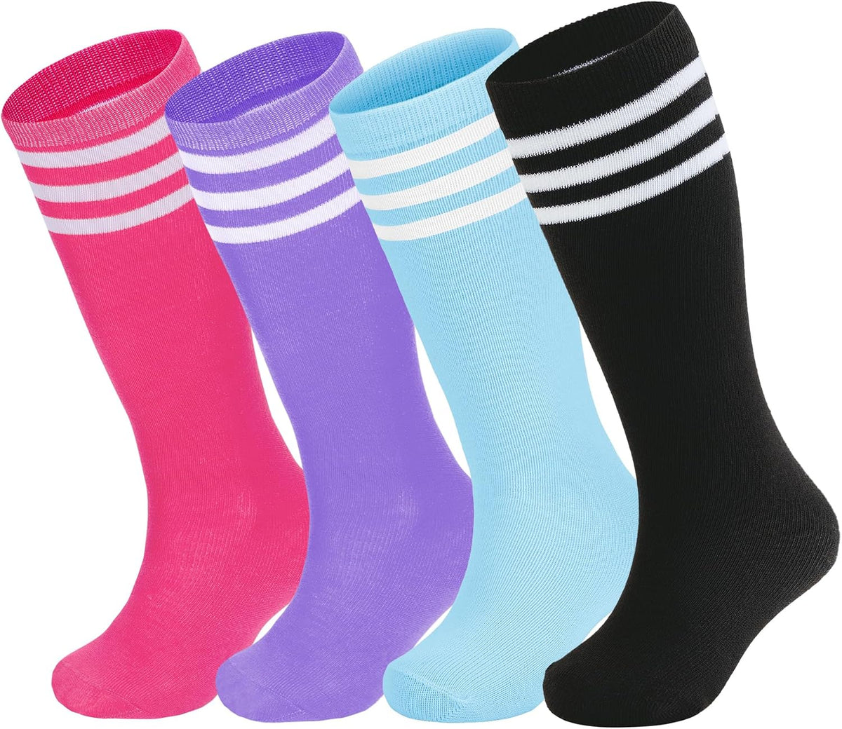 Zando 4 Pairs Kids Soccer Socks Athletic Youth Boys Girls Knee High Socks