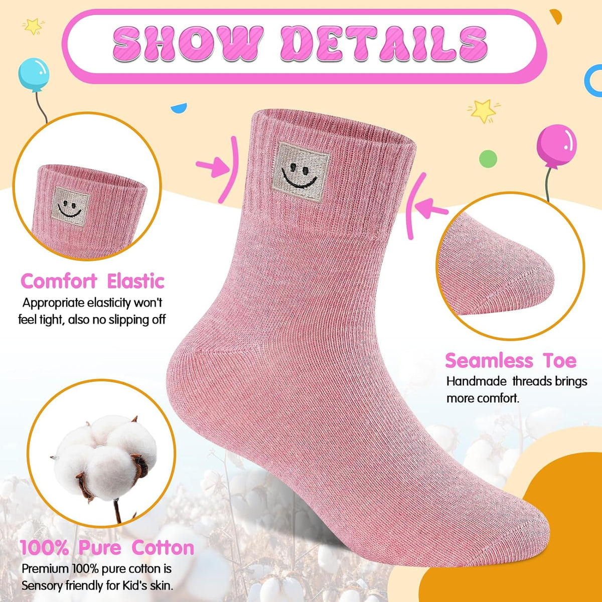100% Cotton Ankle Socks for Girls,Athletic Cute Socks