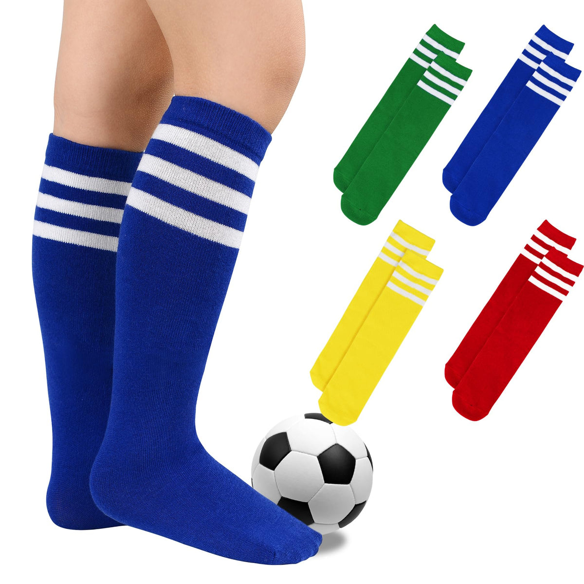 Zando 4 Pairs Kids Soccer Socks Athletic Youth Boys Girls Knee High Socks