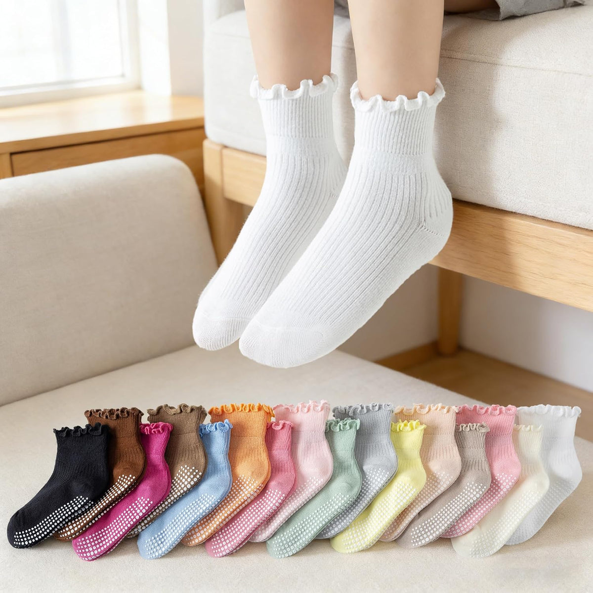 DarkCom Toddler Baby Socks Ruffle Girls Grip Non Slip Cute Socks for Kids