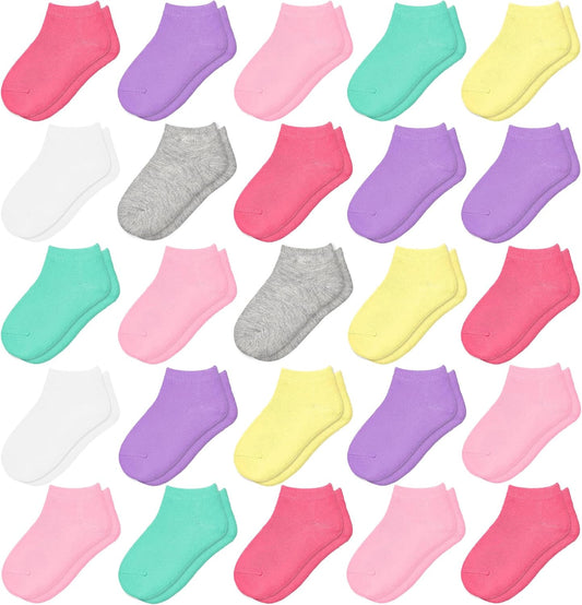 25 Pairs Toddler Girls Ankle Socks Soft Low Cut for Kids Aged 1-14