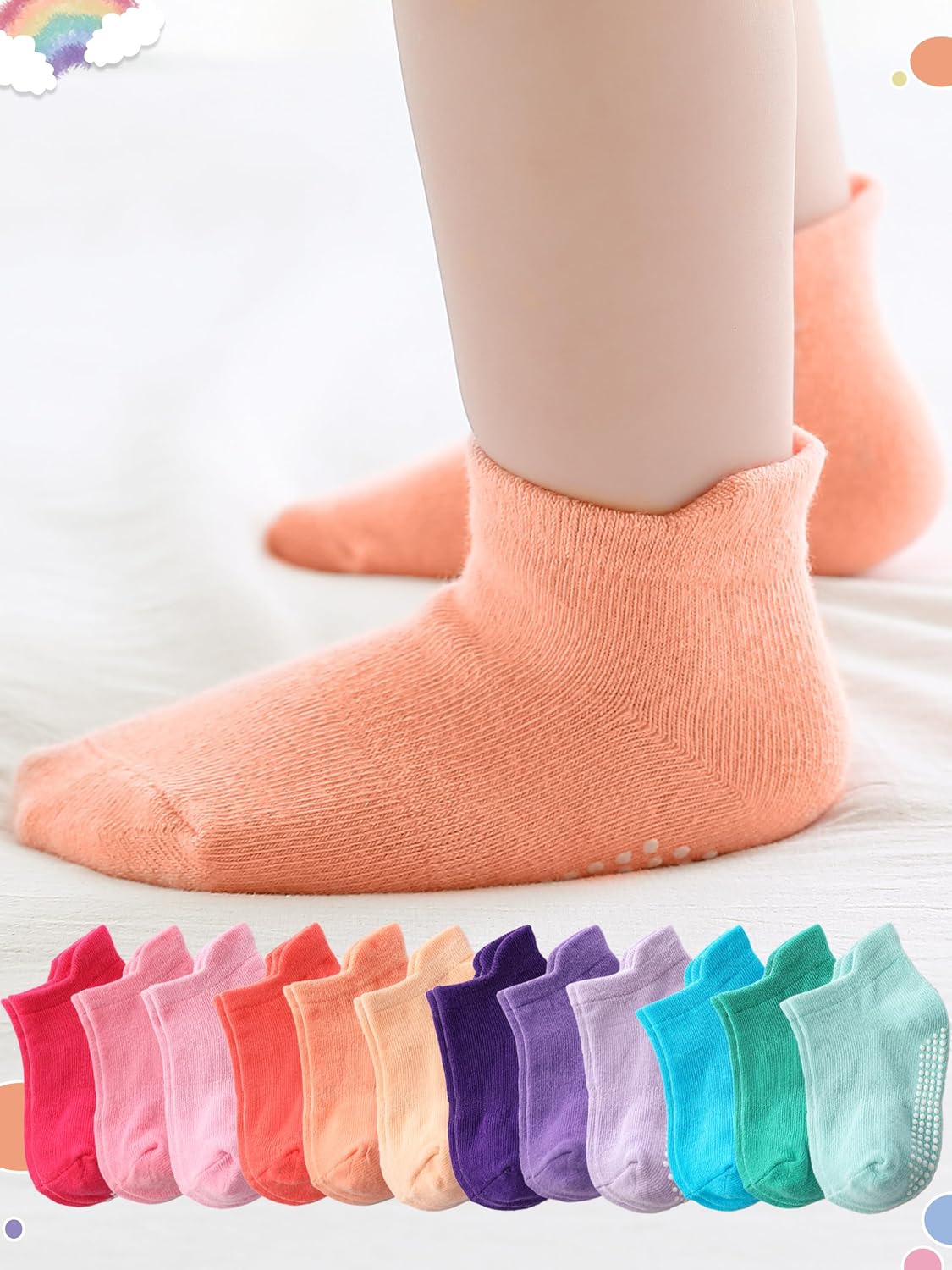 Baby Toddler Socks Grip Non Slip Boys Girls Kids Cotton 12 Pack Ankle Socks