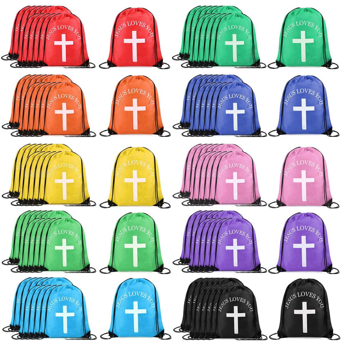 20 Pcs Large Jesus Loves You Drawstring Bags Bulk Multicolor