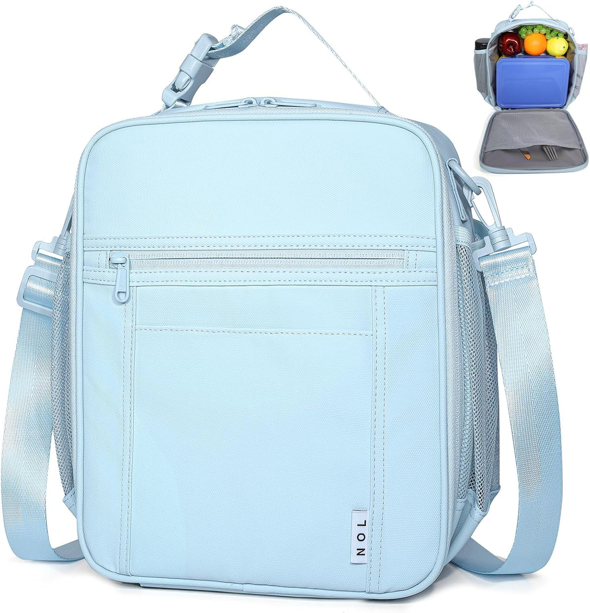 NOL Lunch Bag for Children Adult Insulated Lunch box Waterproof Cooler Reusable Zip Closure with Buckle Handle Holds for Snacks & Water Bottle School Work, Light blue