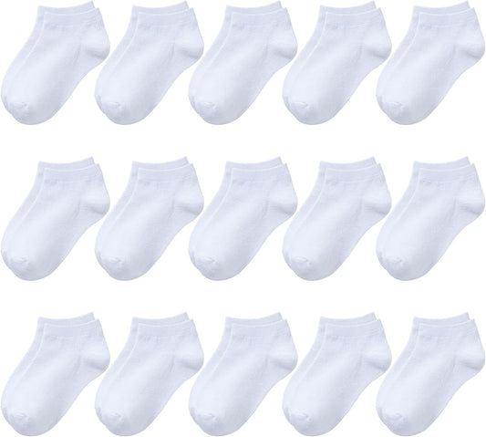 BOOPH 15Pcs Kids Socks for Boys Girls Cushion Low Cut Athletic Ankle Socks