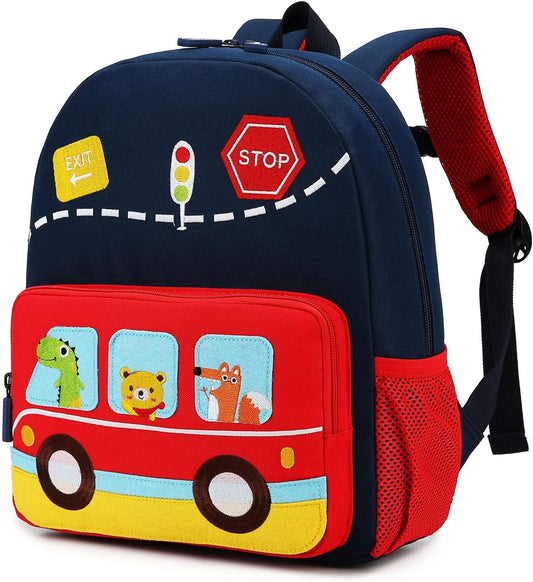 willikiva Car Dinosaur Kids Toddler Backpack for Boys and Girls Children Waterproof Preschool Bag(Red Music Party)