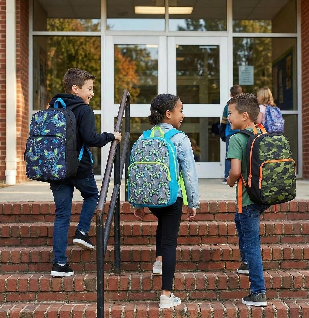 Trail maker Fun School Backpack for Elementary Middle School Girls and Boys | 17 Inch Printed Backpacks for School Kids, Travel (Game Controllers)