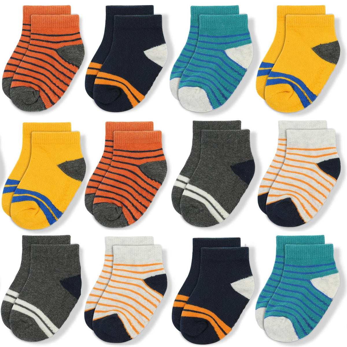 Baby Non-Slip Ankle Socks 12 Pack Soft Cotton for Infant Toddlers Girl Boy