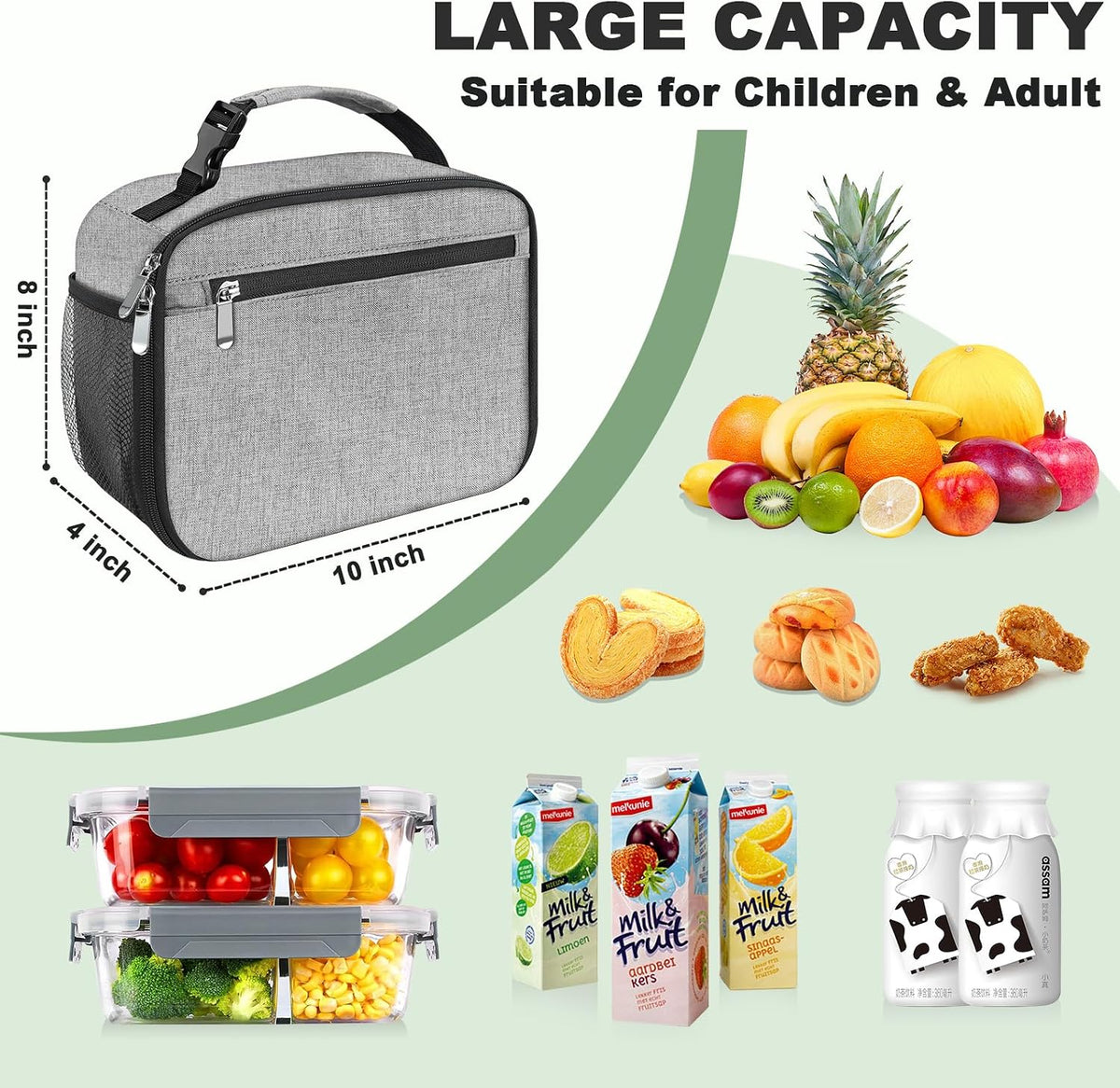 Kids Lunch Box for Boys Girls Lunch Bag Insulated Durable Lunchbox Children Lunch Tote Bag for School Grey