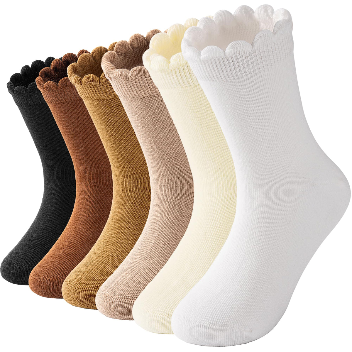 HONGTEYA 6 Pairs Cotton Girls Socks Ruffle Kids Crew Ankle School Uniform
