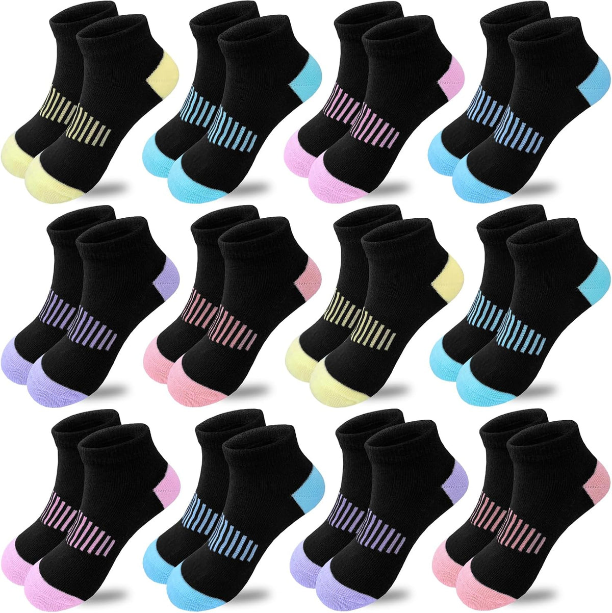 Girls Socks 12 Pairs Ankle Socks for Girls Kids Athletic Cotton Sports Sock Running Low Cut Sock