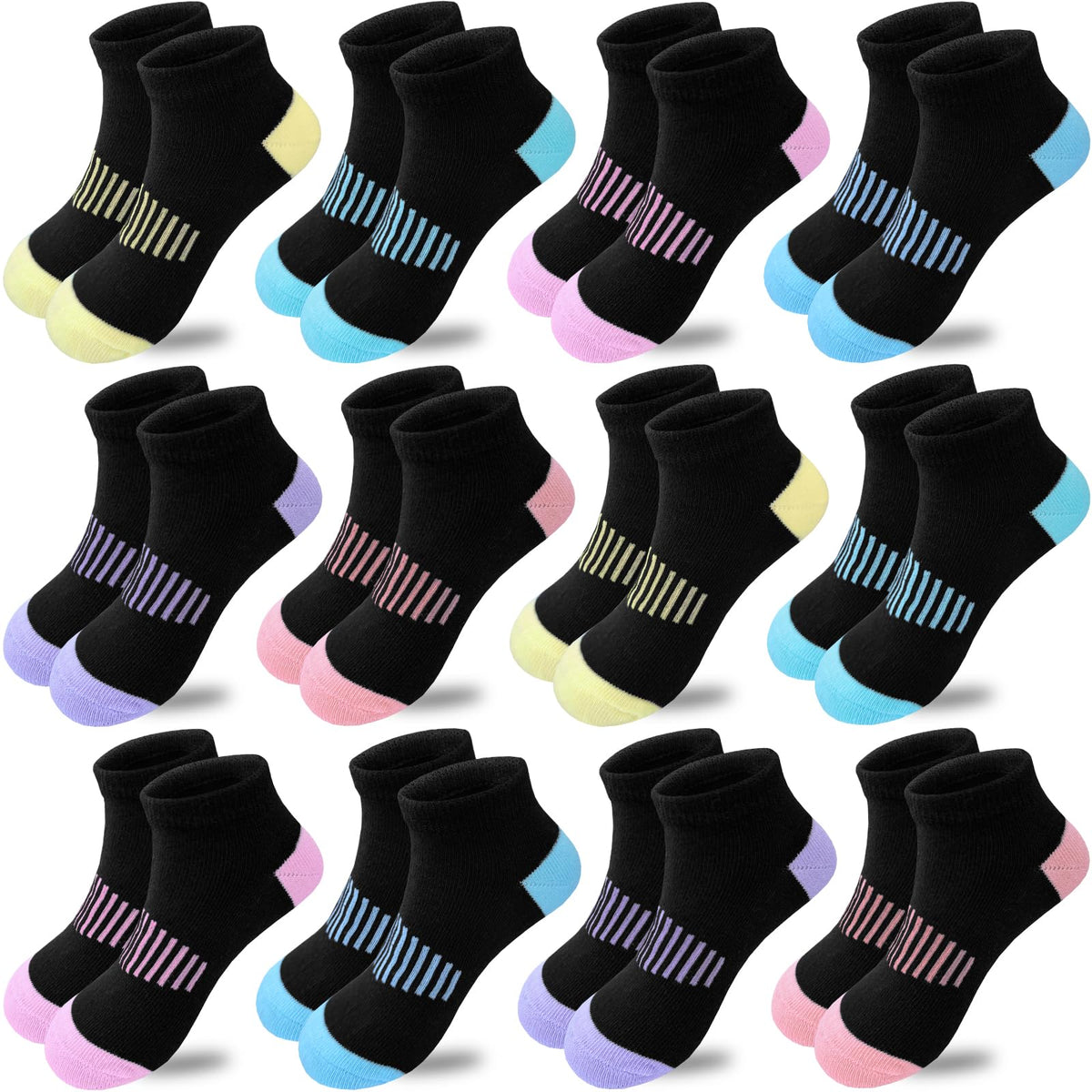 Girls Socks 12 Pairs Ankle Socks for Girls Kids Athletic Cotton Sports Sock Running Low Cut Sock