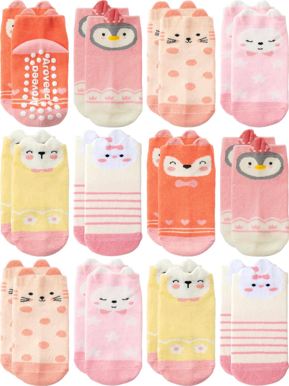 Baby Toddler Socks Grip Non Slip Boys Girls Kids Cotton 12 Pack Ankle Socks