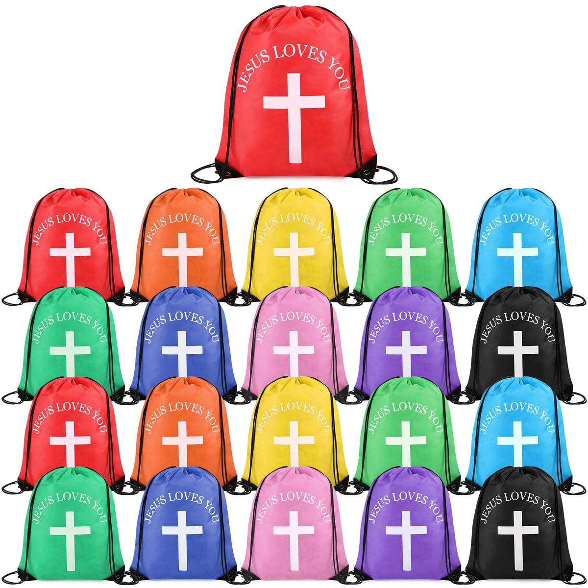 20 Pcs Large Jesus Loves You Drawstring Bags Bulk Multicolor