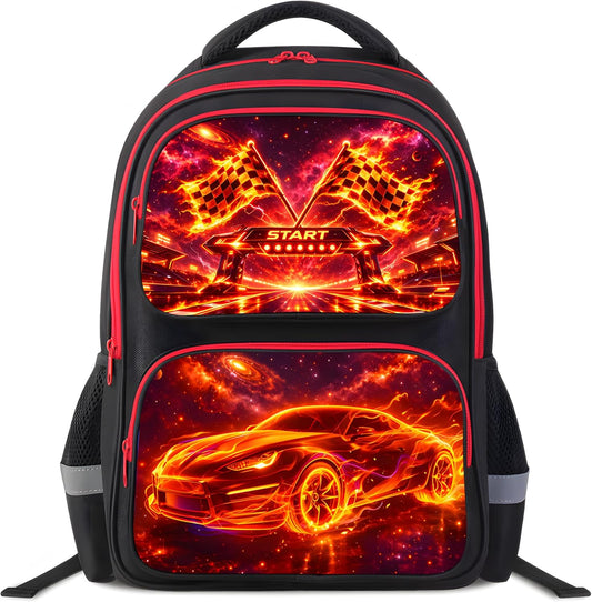 Cartoon Kids Backpack for School - 17 Inch Lightweight Bookbag with 3D Reflective Design & Luminous Safety Strips | Durable 600D Polyester, Adjustable Straps for Ages 6-18