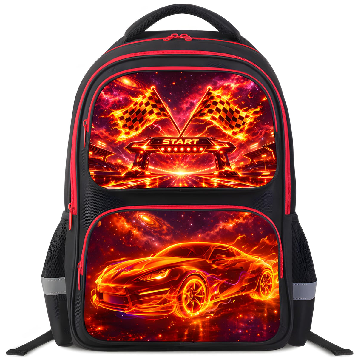 Cartoon Kids Backpack for School - 17 Inch Lightweight Bookbag with 3D Reflective Design & Luminous Safety Strips | Durable 600D Polyester, Adjustable Straps for Ages 6-18