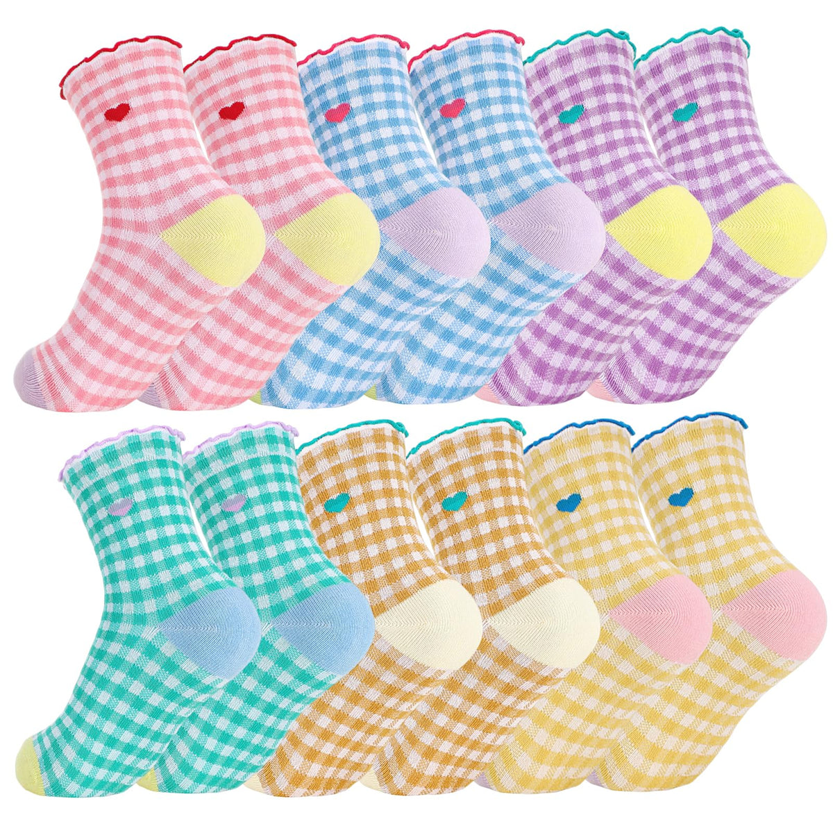 Kids Girls Crew Socks Cotton Athletic Socks with Stripe Hearts
