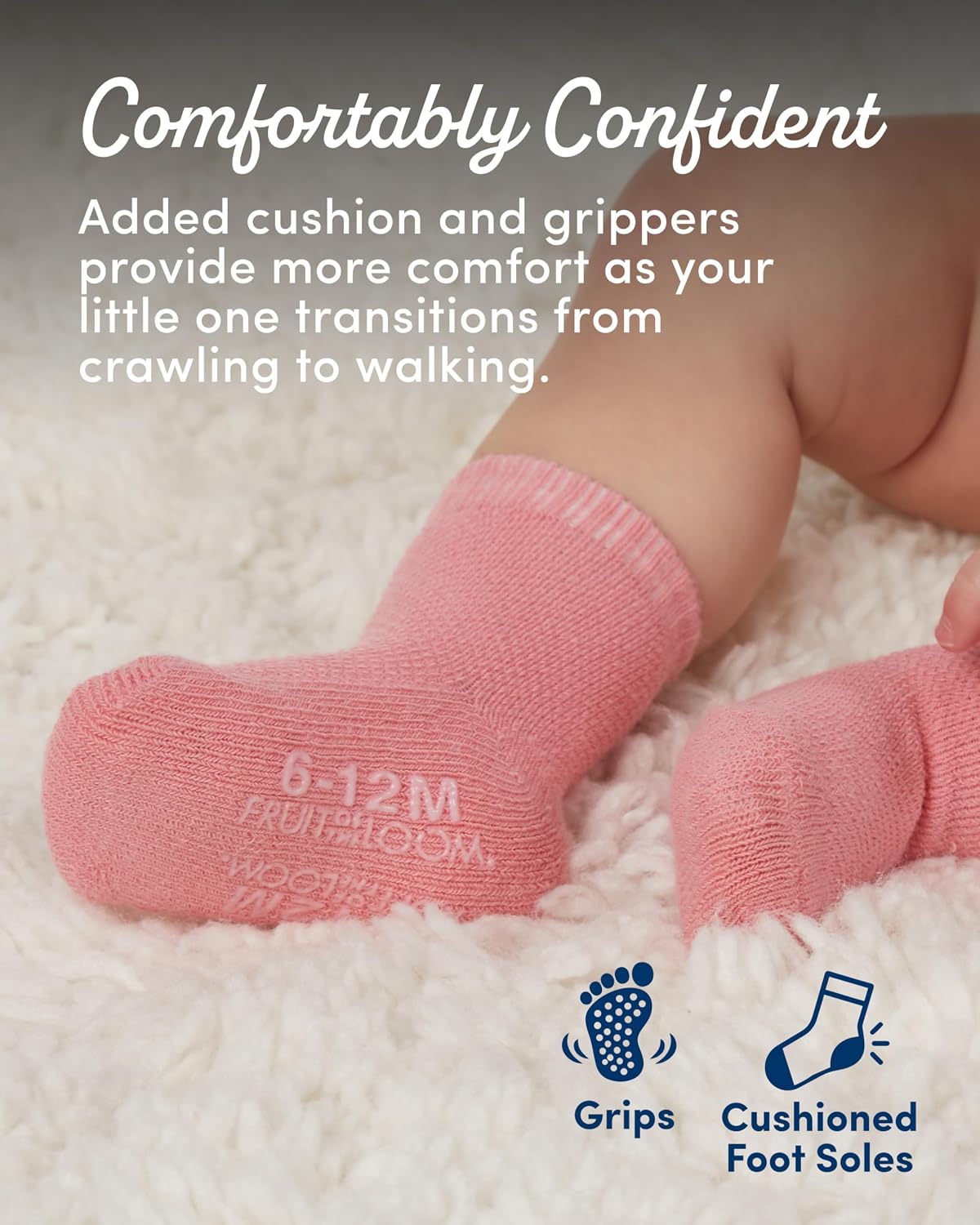 Fruit of the Loom All Weather Baby & Toddler Socks - Cotton Crew Socks with Grips for Boys, Girls and Unisex