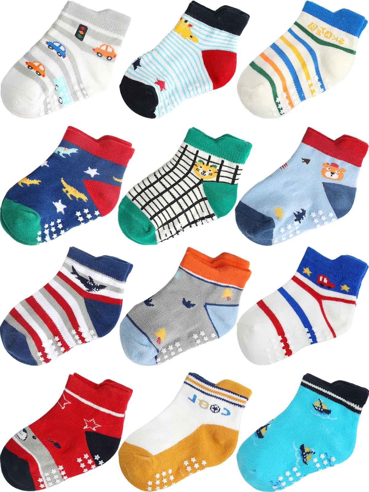Aroveea Toddler Socks Non Slip Grip Ankle Baby 12 Pack for Kids Boys Girls