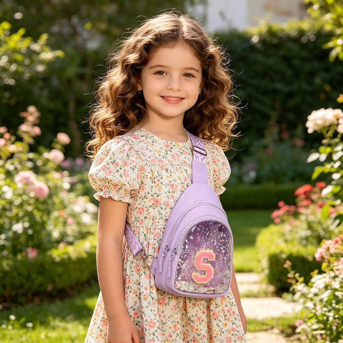 I IHAYNER Clear Initial Sling Bag for Gilrs Crossbody Bag Waist Pack Personalized Gifts for 4 5 6 7 8 9 10 11 12 13 Year Old Girls Purse for Birthday Thanksgiving Gifts for Daughter Sister Purple-B
