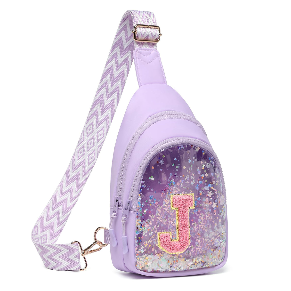 I IHAYNER Clear Initial Sling Bag for Gilrs Crossbody Bag Waist Pack Personalized Gifts for 4 5 6 7 8 9 10 11 12 13 Year Old Girls Purse for Birthday Thanksgiving Gifts for Daughter Sister Purple-B