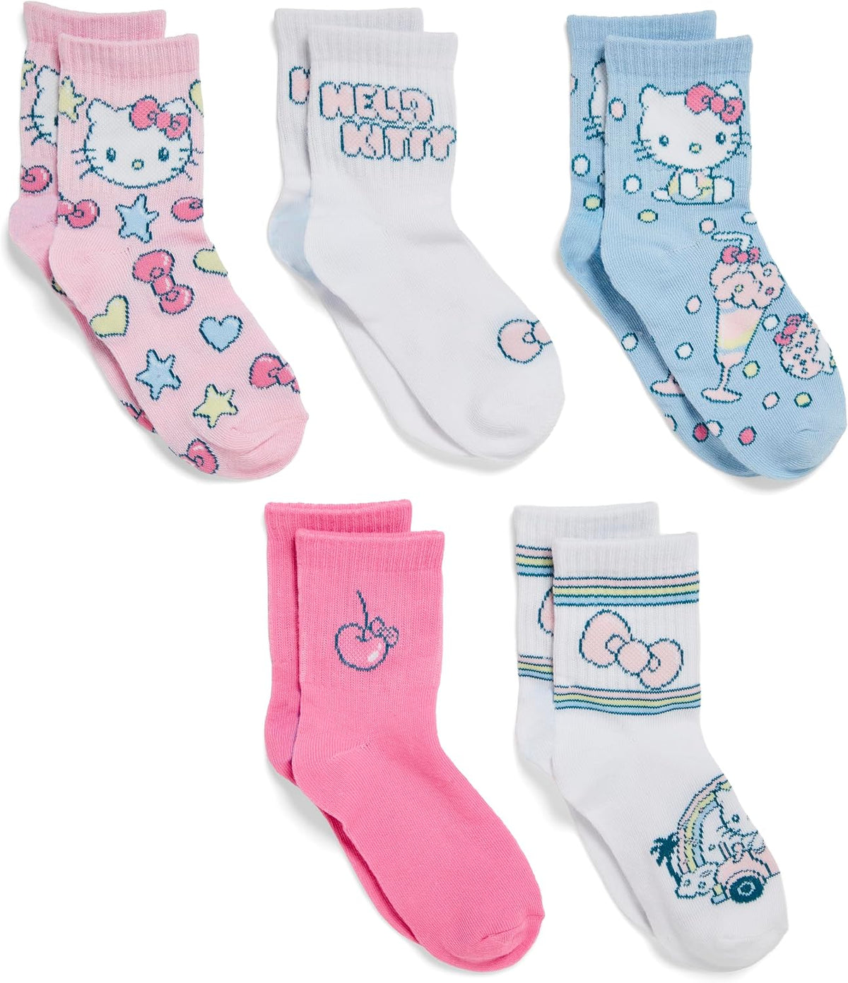 Hello Kitty girls 5 Pack Mid Crew Socks