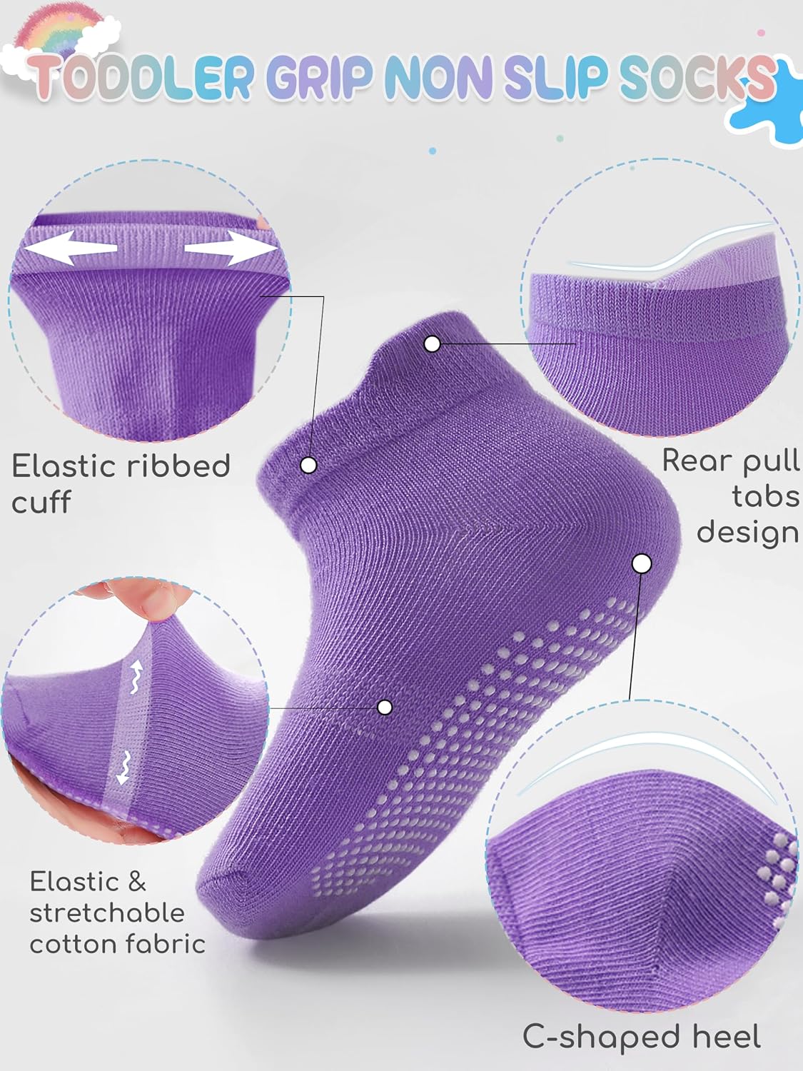 Baby Toddler Socks Grip Non Slip Boys Girls Kids Cotton 12 Pack Ankle Socks