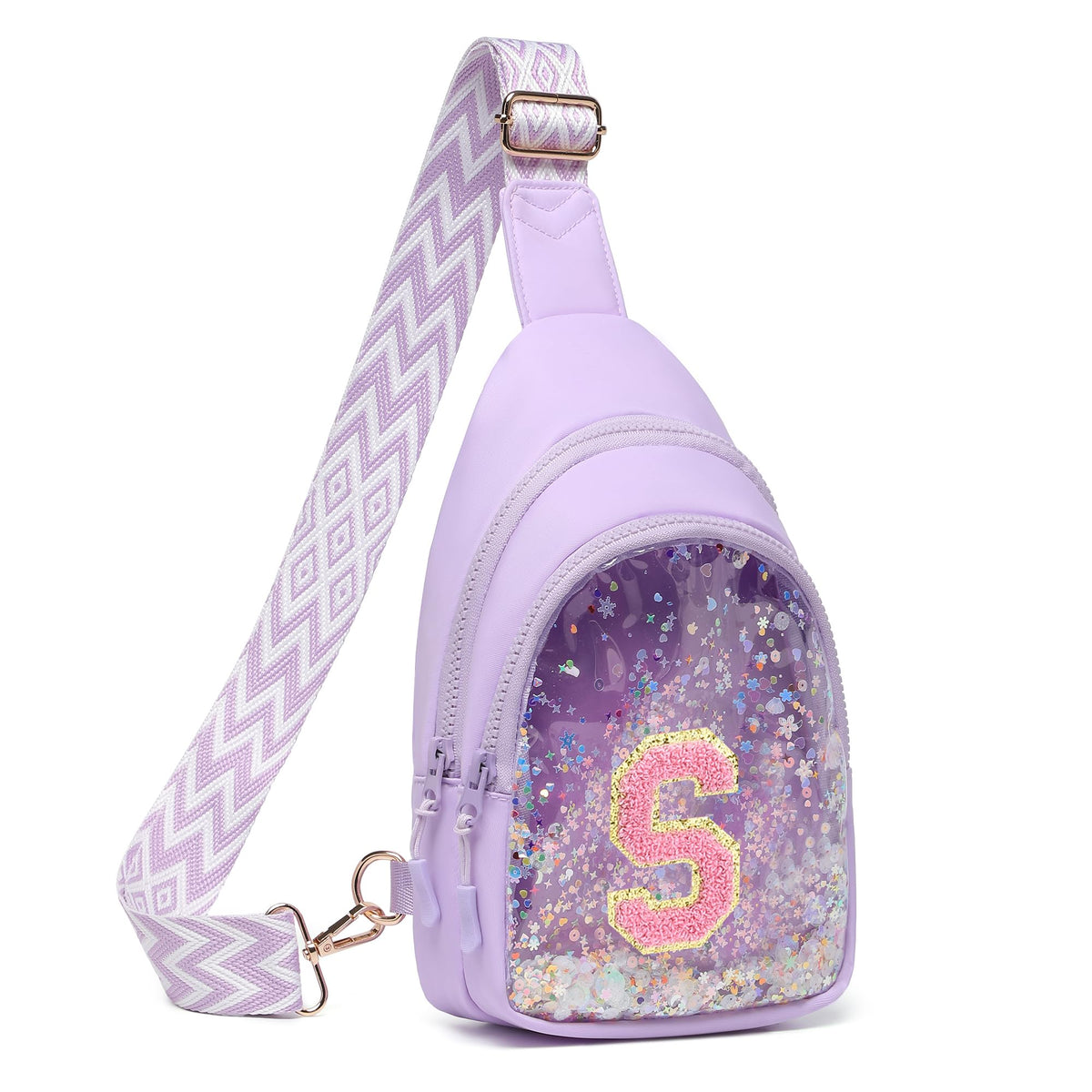 I IHAYNER Clear Initial Sling Bag for Gilrs Crossbody Bag Waist Pack Personalized Gifts for 4 5 6 7 8 9 10 11 12 13 Year Old Girls Purse for Birthday Thanksgiving Gifts for Daughter Sister Purple-B