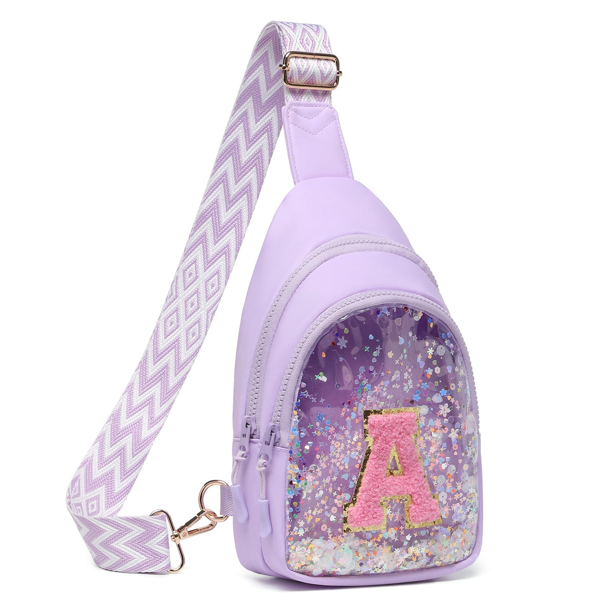I IHAYNER Clear Initial Sling Bag for Gilrs Crossbody Bag Waist Pack Personalized Gifts for 4 5 6 7 8 9 10 11 12 13 Year Old Girls Purse for Birthday Thanksgiving Gifts for Daughter Sister Purple-B