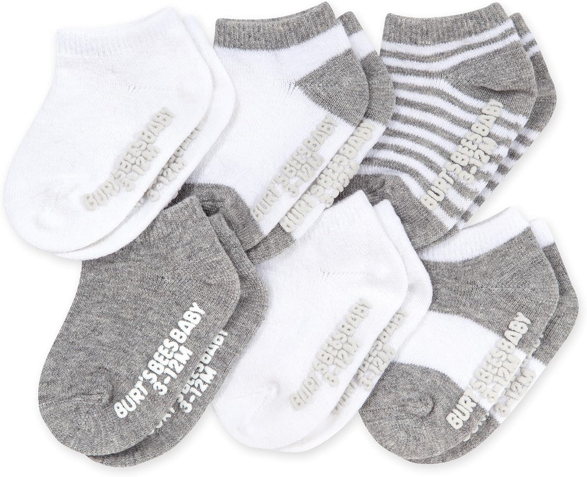 Burt's Bees Baby Organic Ankle & Crew Socks with Non-Slip Grips, 6-Pack