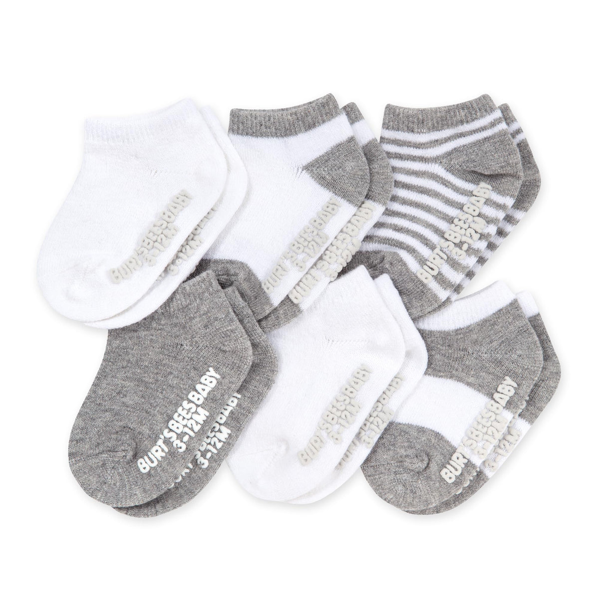 Burt's Bees Baby Organic Ankle & Crew Socks with Non-Slip Grips, 6-Pack