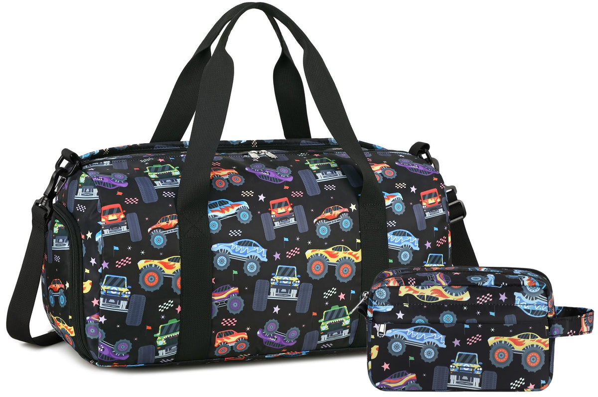 CAMTOP Kids Duffel Overnight Bag Boys Girls Toddler Weekender Carry-On Personalized Tote for Travel Gym Sport (A-Blue Dinosaur)