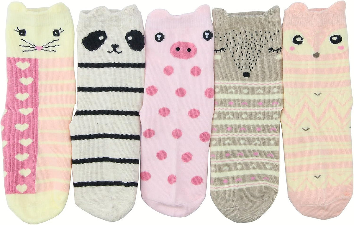 Hzcojulo Kids Toddler Big Little Girls Fashion Cotton Crew Cute Socks -5 Pairs