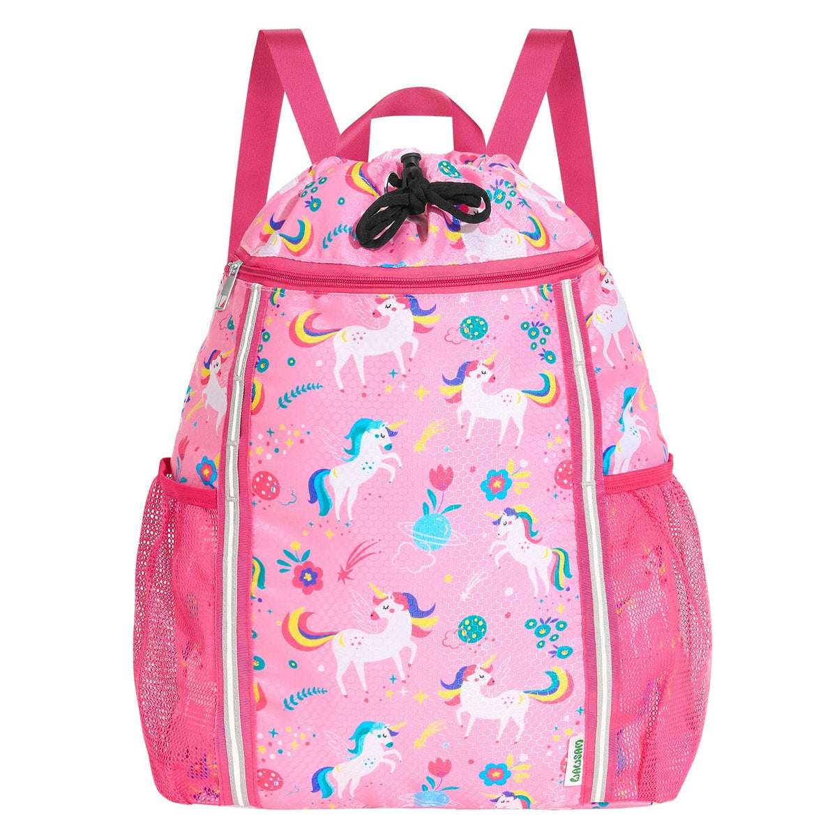 WAWSAM Mermaid Drawstring Backpack for Kids Girls with Two Bottle Pockets