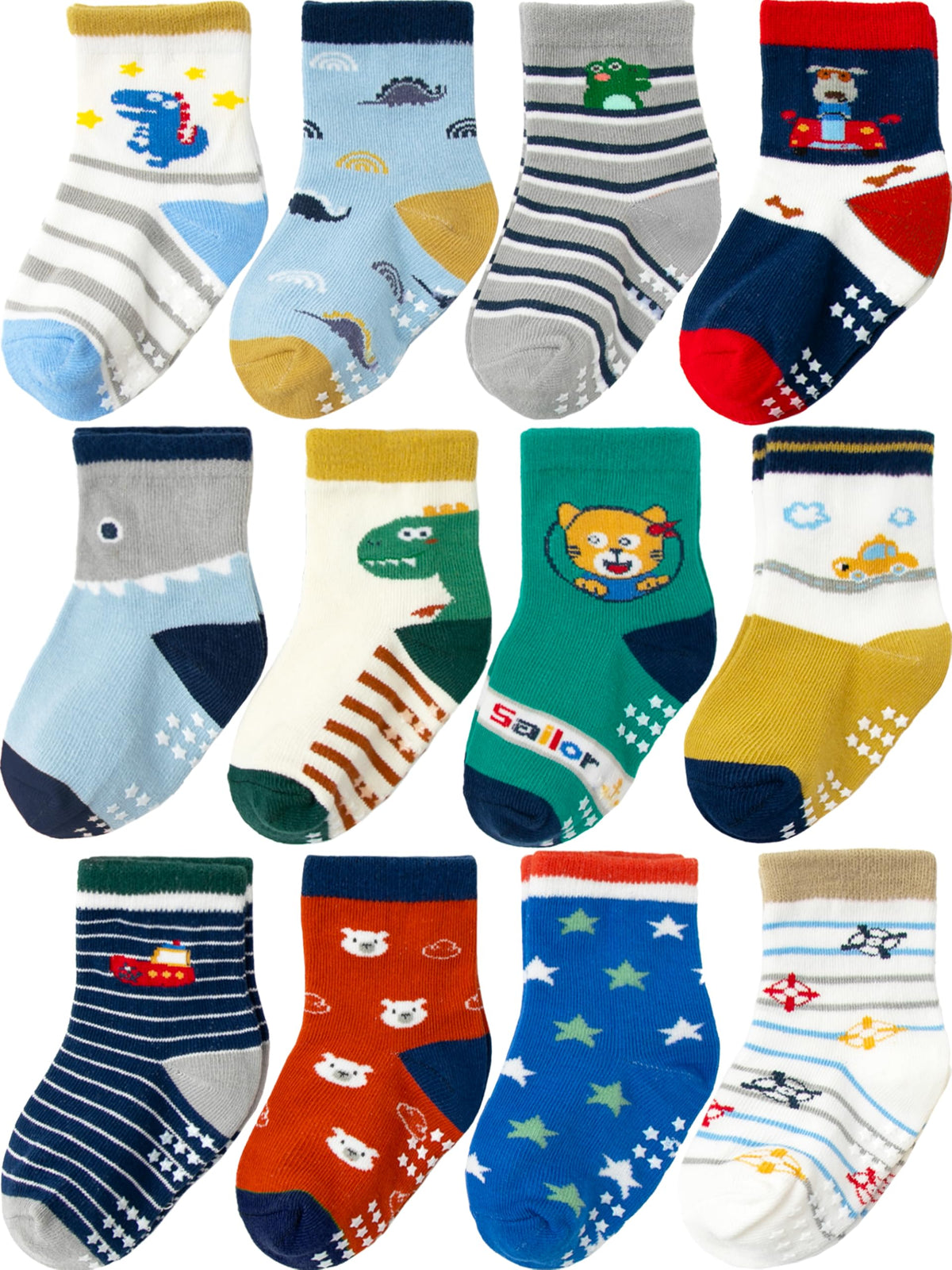 Aroveea Toddler Socks Non Slip Grip Ankle Baby 12 Pack for Kids Boys Girls