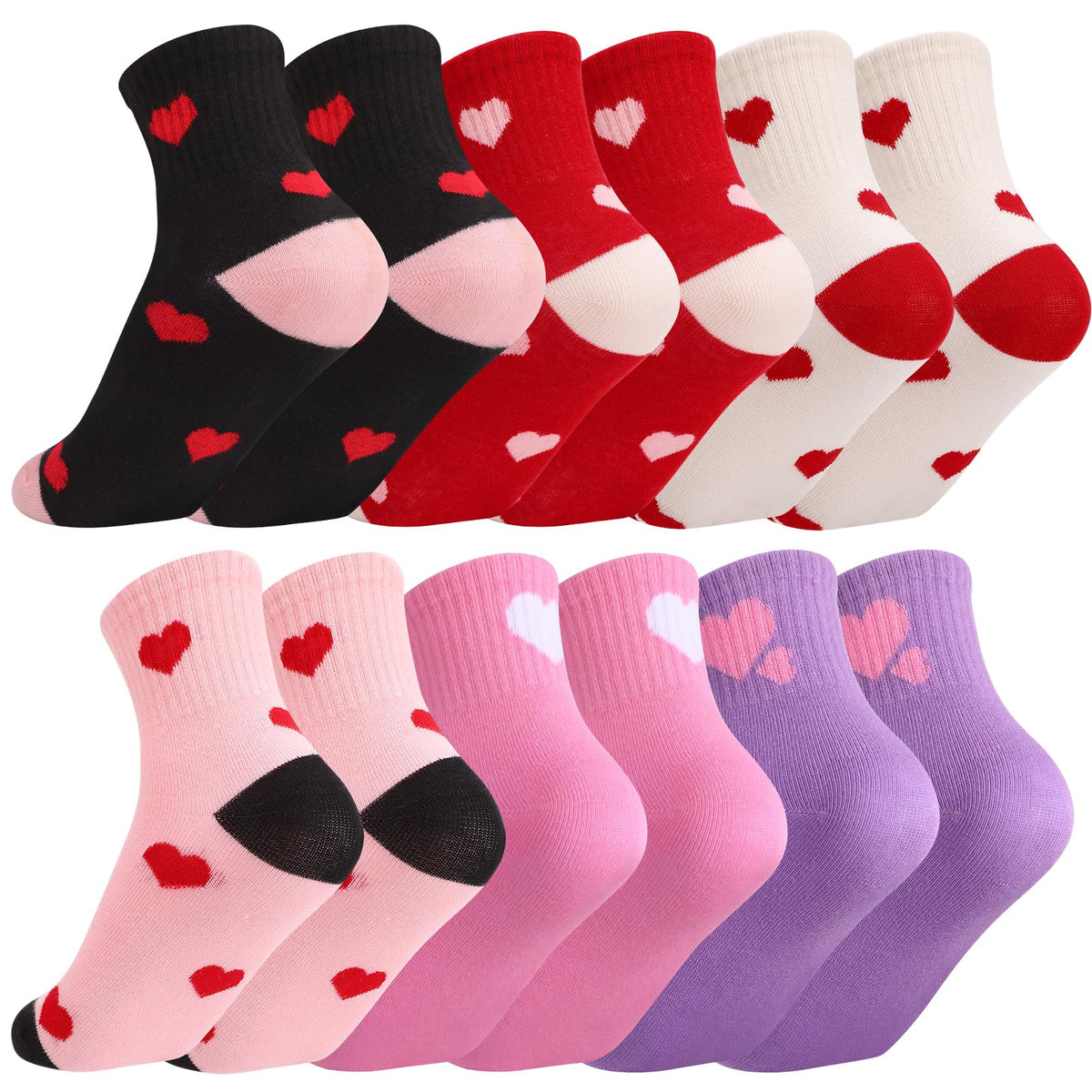 Jspupifip 6 Pairs Kids Girls Pink White Crew Athletic Socks Age 3-12 Years