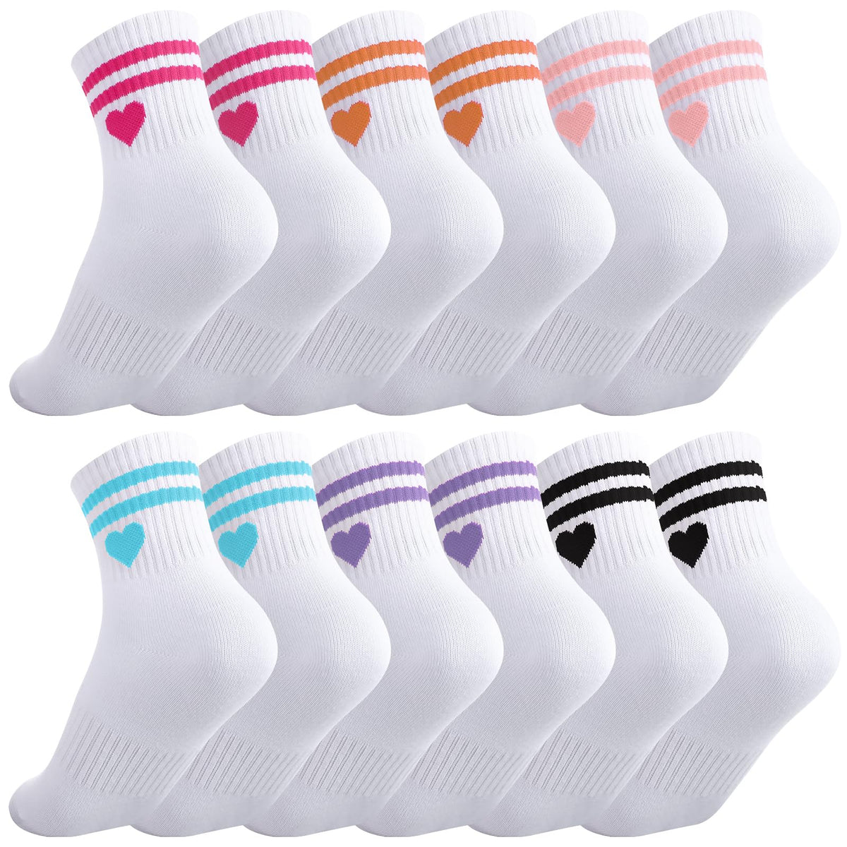 Jspupifip 6 Pairs Kids Girls Pink White Crew Athletic Socks Age 3-12 Years