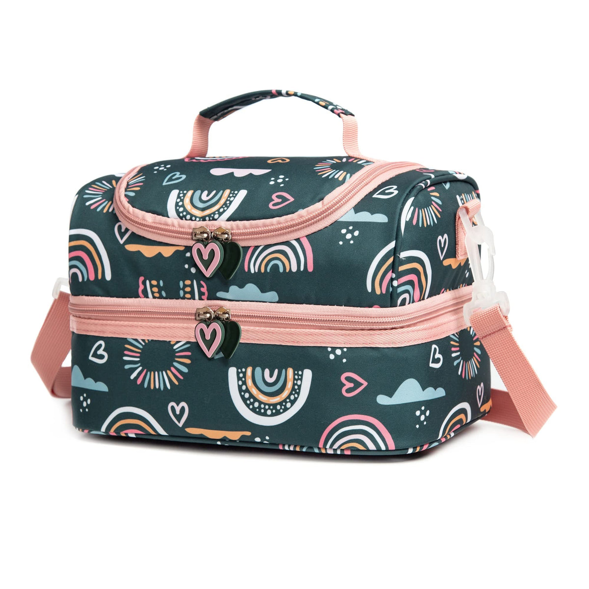 Insulated Kids Dual Compartment Lunch Bags Tote for Girls Boys Toddler Lunch Boxes Pre-School Toddler Kindergarten Elementary Picnic Food Cooler Thermal with Strap (Rainbow Daisies)