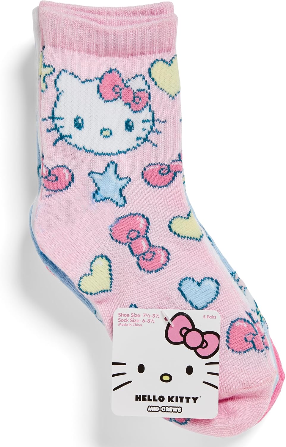 Hello Kitty girls 5 Pack Mid Crew Socks