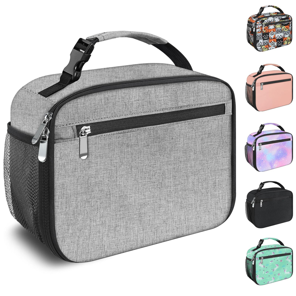 Kids Lunch Box for Boys Girls Lunch Bag Insulated Durable Lunchbox Children Lunch Tote Bag for School Grey
