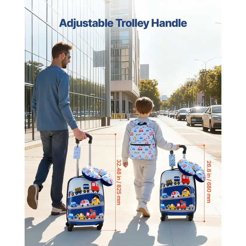 VEVOR Kids 5-Piece Travel Set, Airline Approved Cabin-Ready 18in Hardside Rolling Luggage with Adjustable Handle for Effortless Movement, Backpack, Lunch Bag, U-Shape Pillow, Unicorn Graphic Gift