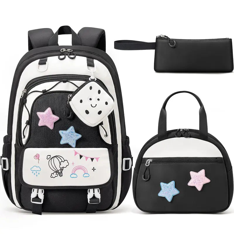 Fimibuke 3PCS Waterproof Backpack for School,Oxford Cloth Bookbag Set with Lunch Box & Pencil Case,school bag for Elementary Middle High School,Back to School Gift,Birthday's Gift