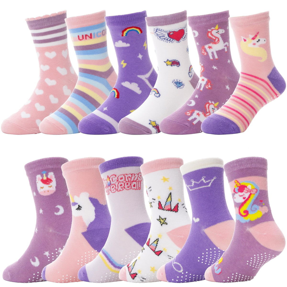 ANTSANG Baby Girls Toddlers Grips Socks, Kids Unicorn Crew Cotton Socks