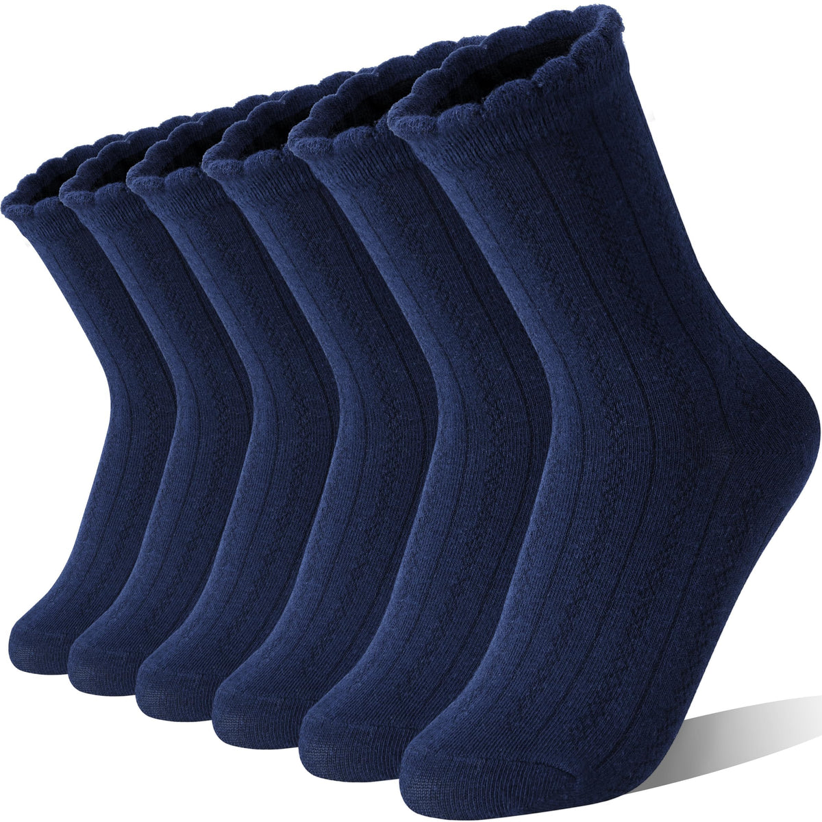 EBMORE Girls Kids Ruffle Socks Uniform School Dress Crew Cotton Textured Breathable Socks 6 Pairs