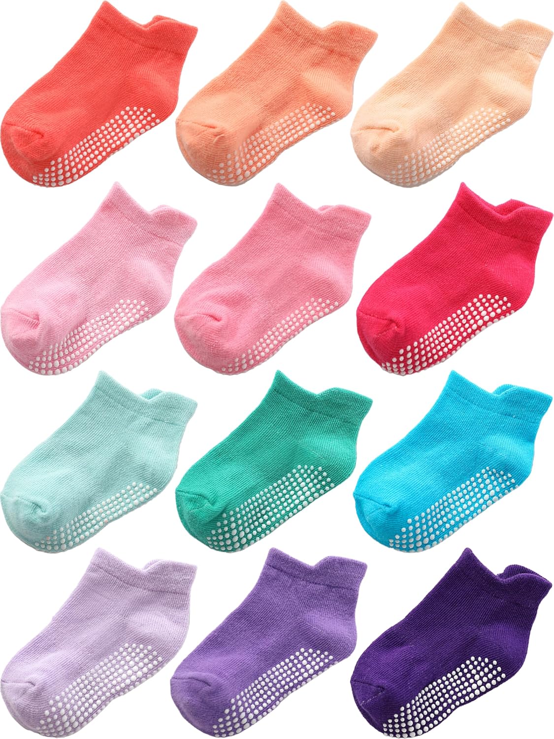 Aroveea Toddler Socks Non Slip Grip Baby Girls Kids Ankle Cute 12 Pack